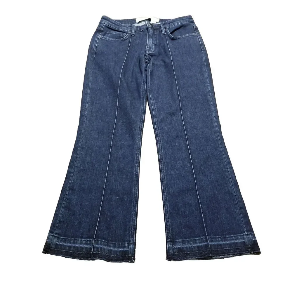 Victoria Beckham Jeans Women's 24 Wide Leg Raw Hem Cropped Dark Wash (28x25.5)